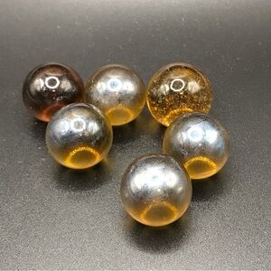 6 Pc’s Amber Art Glass Marbles-1” Hand Made Style With Bubbles-Decorative Craft